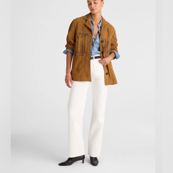 Madewell Fringe Shirt Jacket in Suede New With Tags Small Coastal Cowgirl - Picture 2 of 15